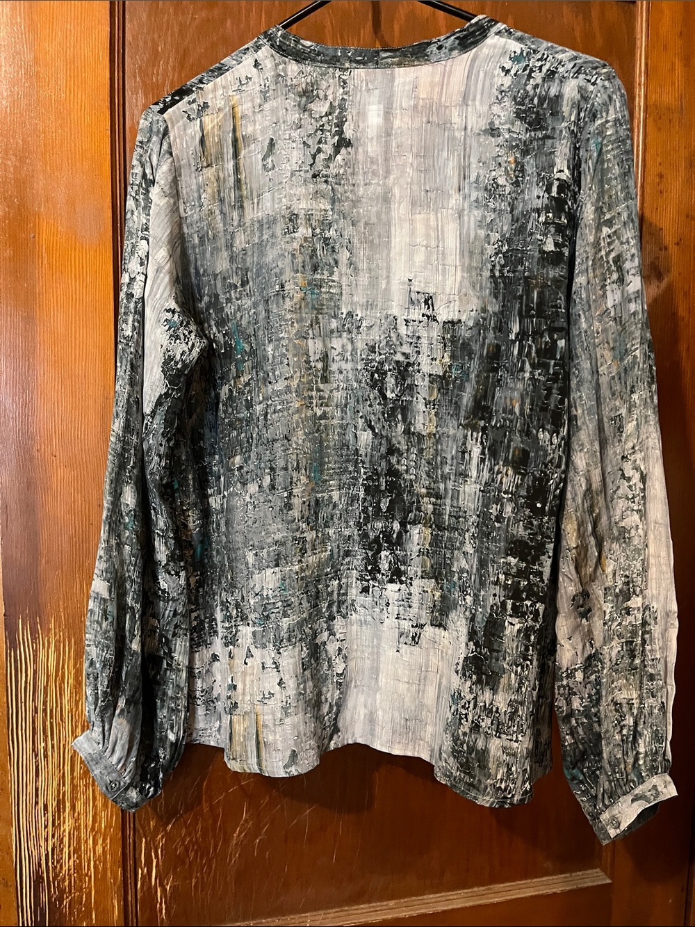 Johnny Was Abstract Painterly Black Gray Cream Blouse - Picture 6 of 6